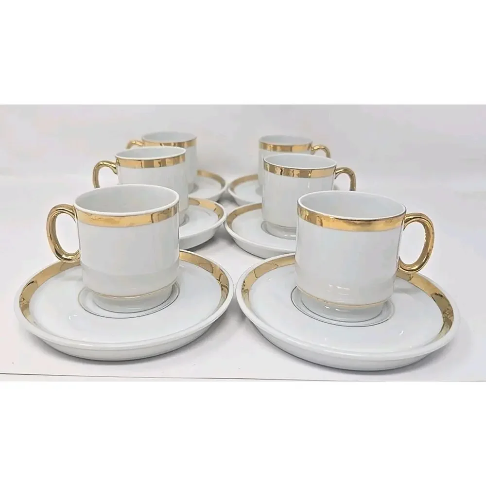 Vtg 6 Royal Crown Midas Touch 24K Gold Trim Tea Cup‎ Demitasse Saucer Set U251